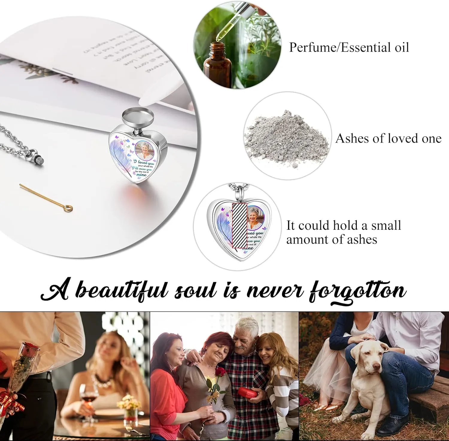 abooxiu Personalized Photo Urn Necklace for Ashes Heart Ashes Necklace Stainless Steel Cremation Necklace for men women Ash Holder - Forever Missed