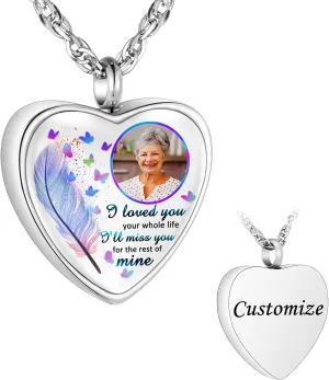 abooxiu Personalized Photo Urn Necklace for Ashes Heart Ashes Necklace Stainless Steel Cremation Necklace for men women Ash Holder - Forever Missed