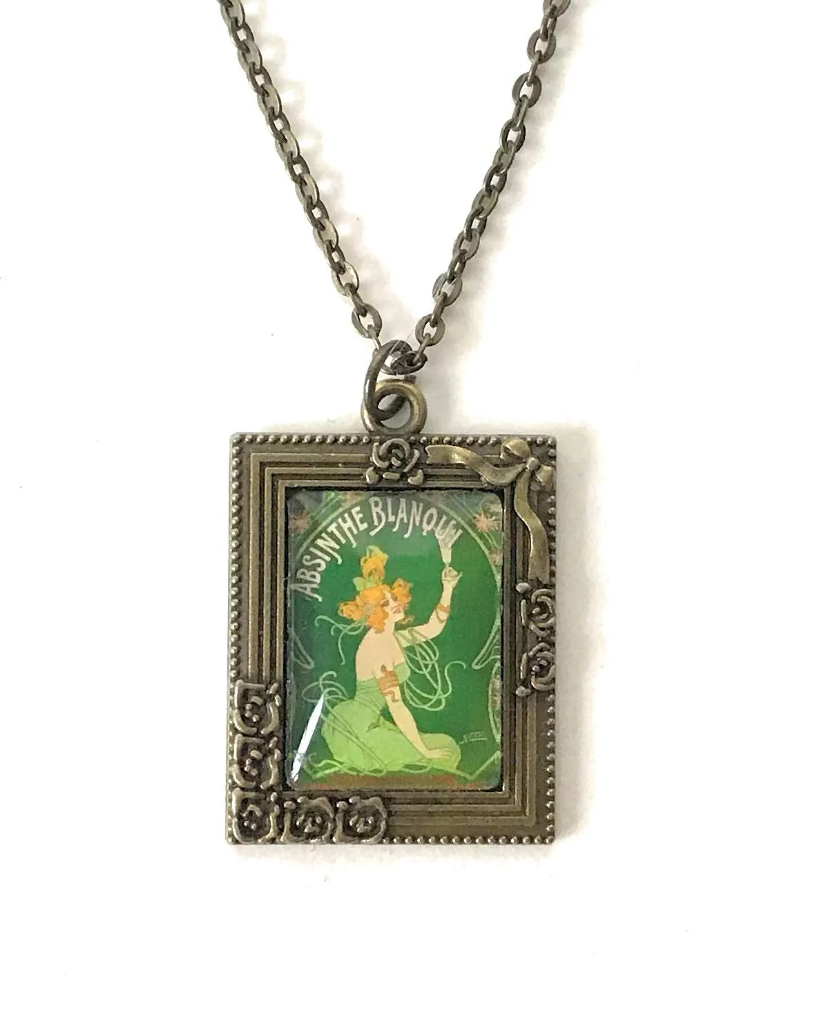 Absinthe Blanqui Necklace for Women - Rectangular Green Pendant - Unique Jewelry Gift - Handmade