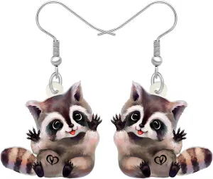 Acrylic Cute Cartoon Raccoon Earrings Dangle Northern Animal Jewelry Raccoon Gifts for Women