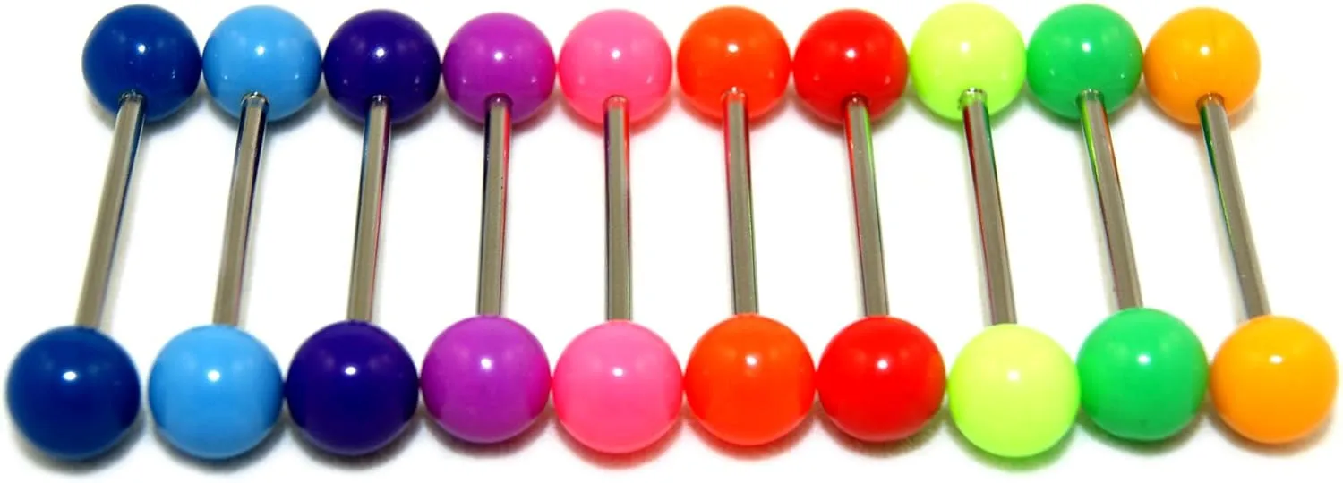 Acrylic Tongue Rings Barbells Plain Colors LOT 10