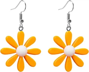 Acrylic Yellow Flower Daisy Dangle Earrings - Wild Lily Petals Hawaii Plant Earrings