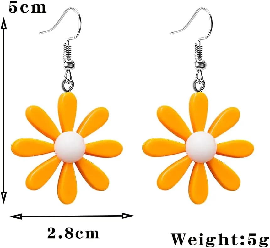 Acrylic Yellow Flower Daisy Dangle Earrings - Wild Lily Petals Hawaii Plant Earrings