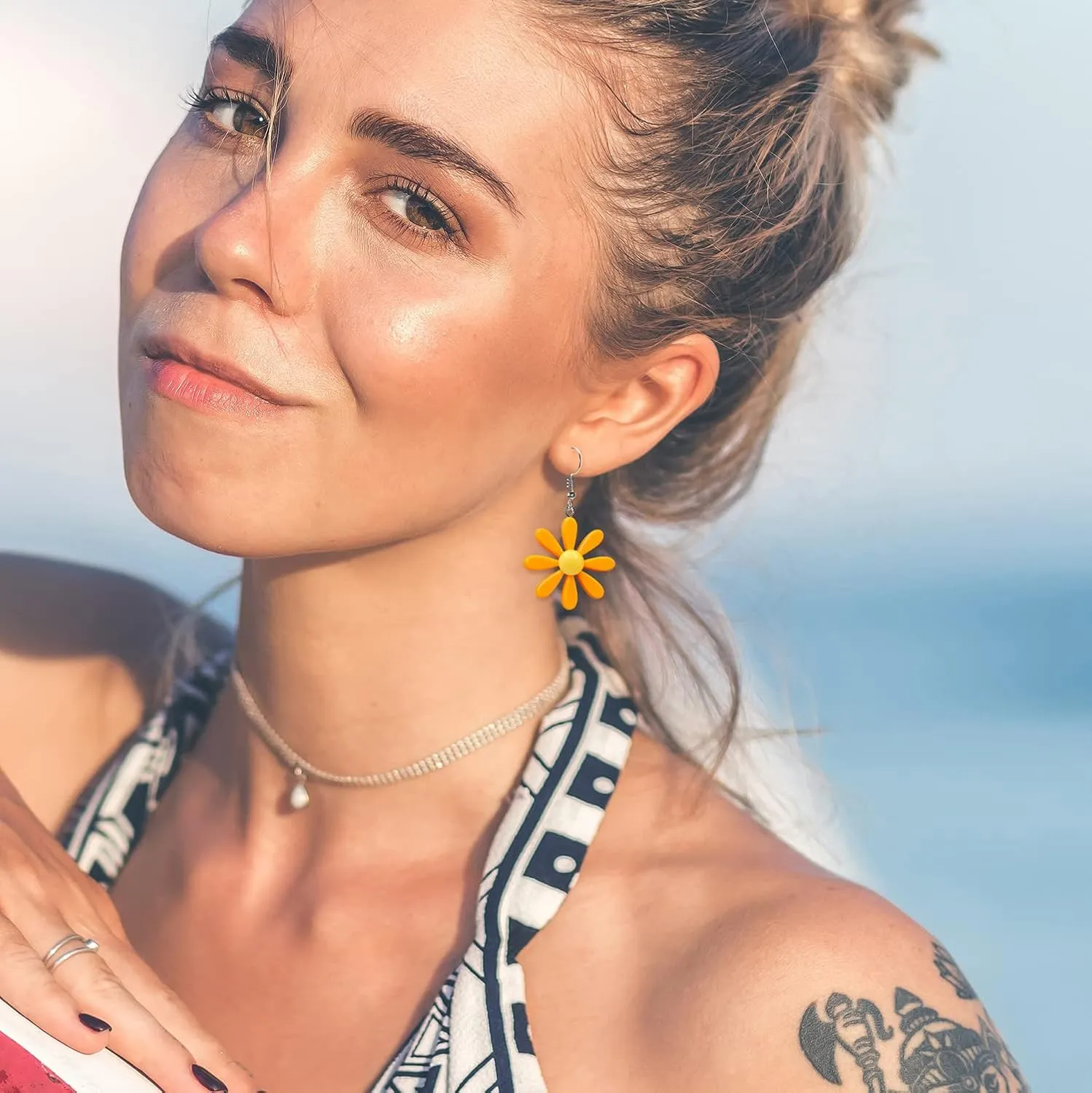 Acrylic Yellow Flower Daisy Dangle Earrings - Wild Lily Petals Hawaii Plant Earrings