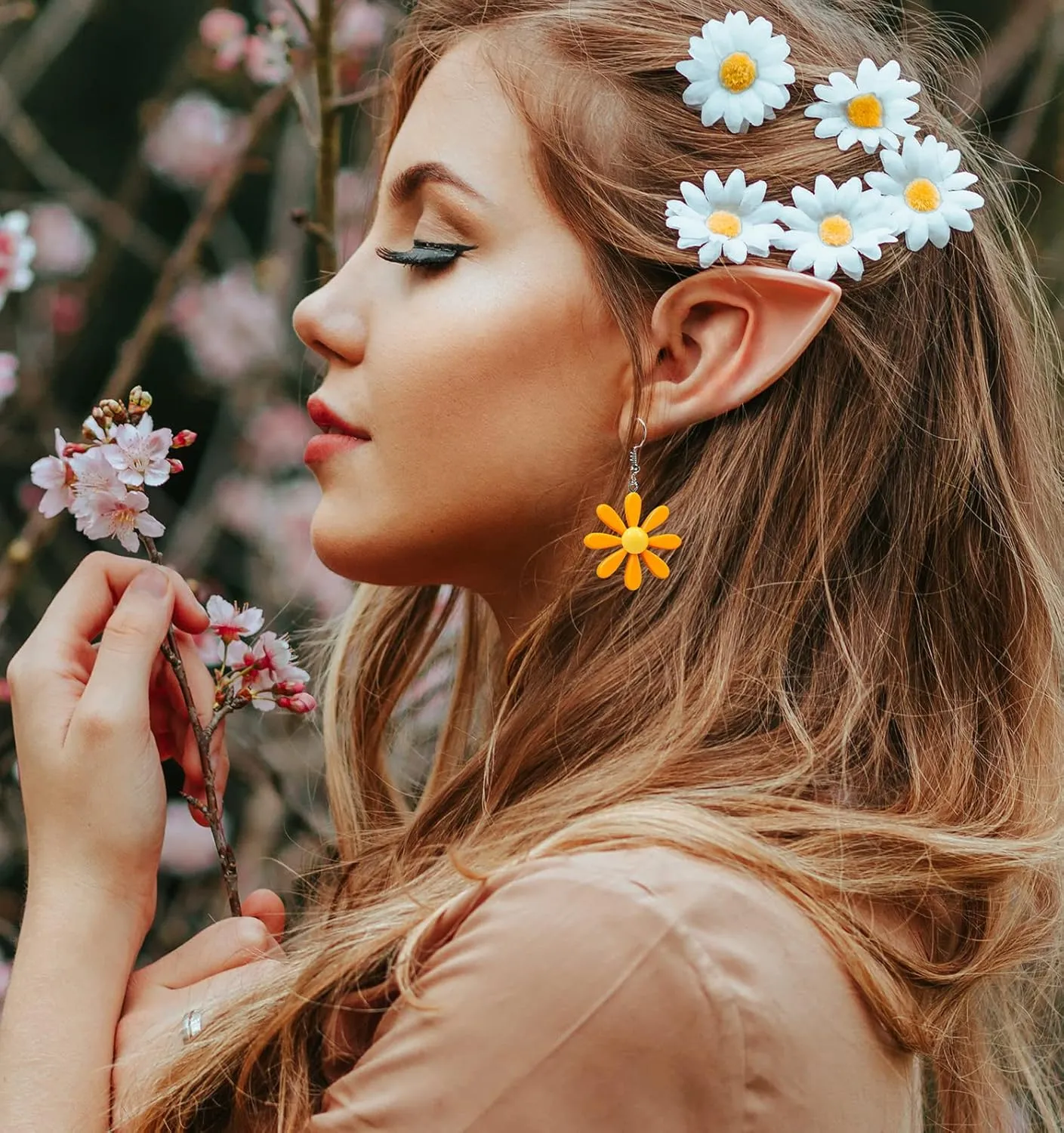 Acrylic Yellow Flower Daisy Dangle Earrings - Wild Lily Petals Hawaii Plant Earrings