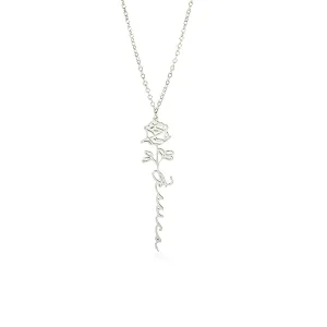 Aesthetic Girlfriend Name Plate Chain Simple Birth Month Flower Necklace Dainty Teen Girls Gift Ideas Custom Mom Mama Necklaces Cute Teenager Granddaughter Jewelry Handmade Gifts Sterling Silver