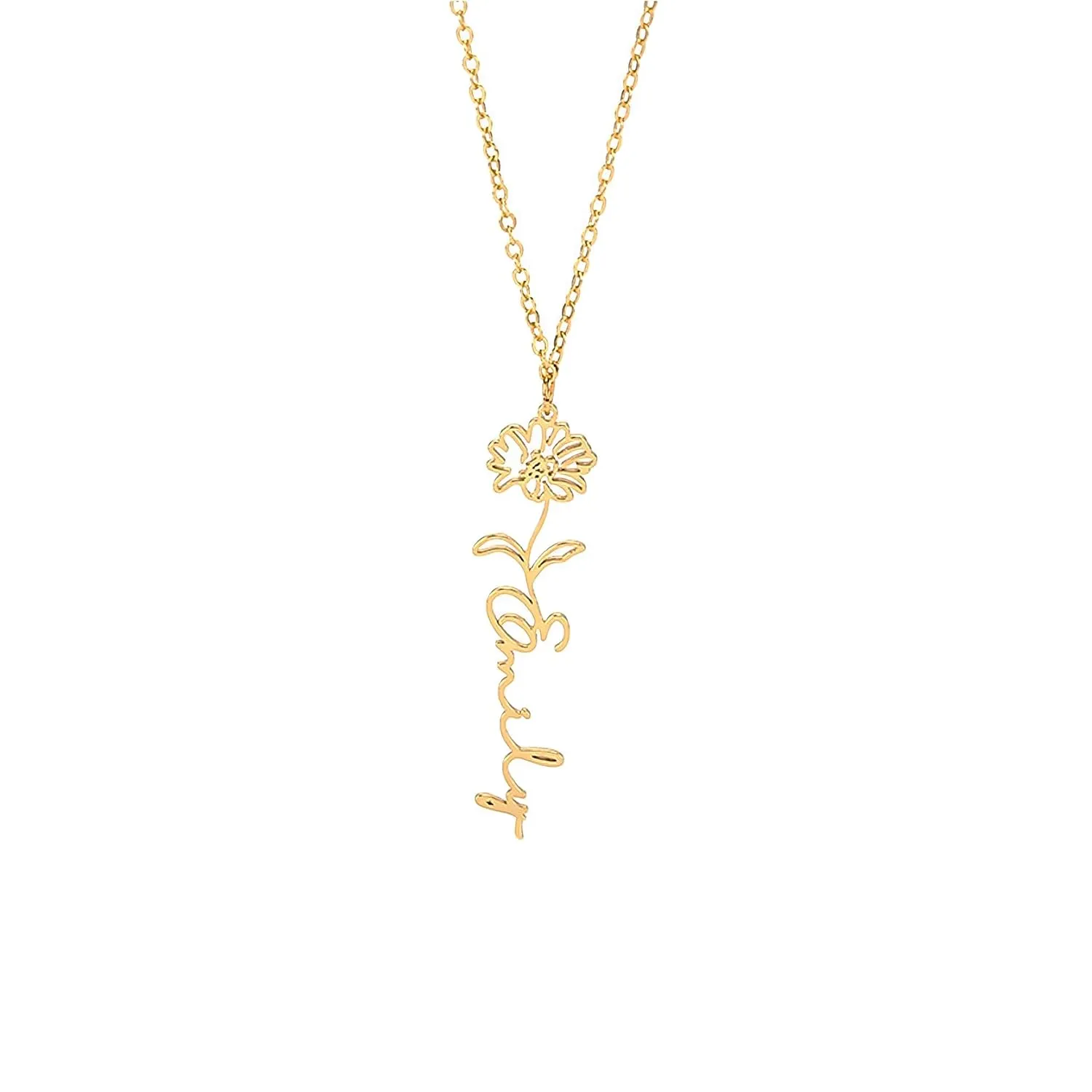 Aesthetic Girlfriend Name Plate Chain Simple Birth Month Flower Necklace Dainty Teen Girls Gift Ideas Custom Mom Mama Necklaces Cute Teenager Granddaughter Jewelry Handmade Gifts Sterling Silver