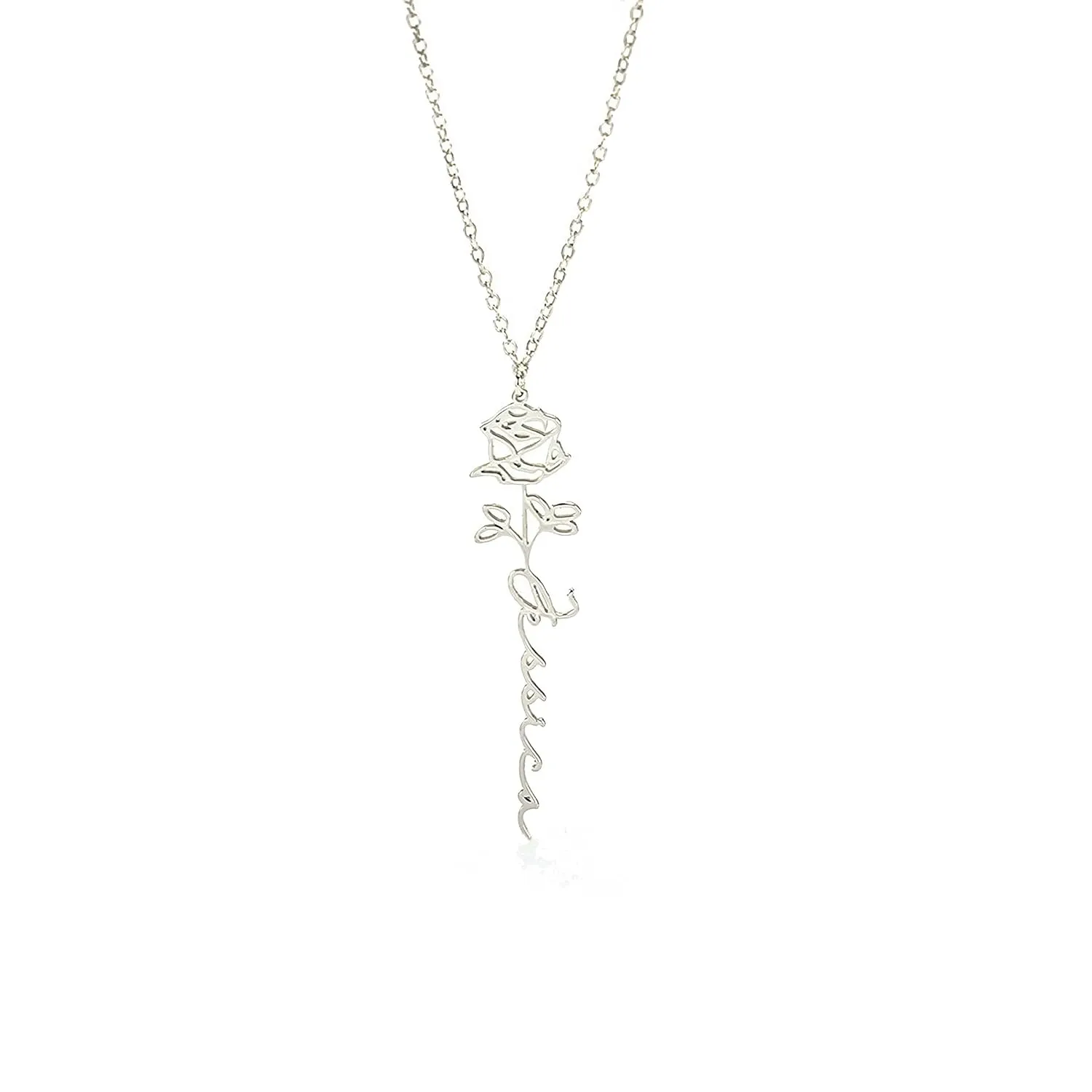 Aesthetic Girlfriend Name Plate Chain Simple Birth Month Flower Necklace Dainty Teen Girls Gift Ideas Custom Mom Mama Necklaces Cute Teenager Granddaughter Jewelry Handmade Gifts Sterling Silver