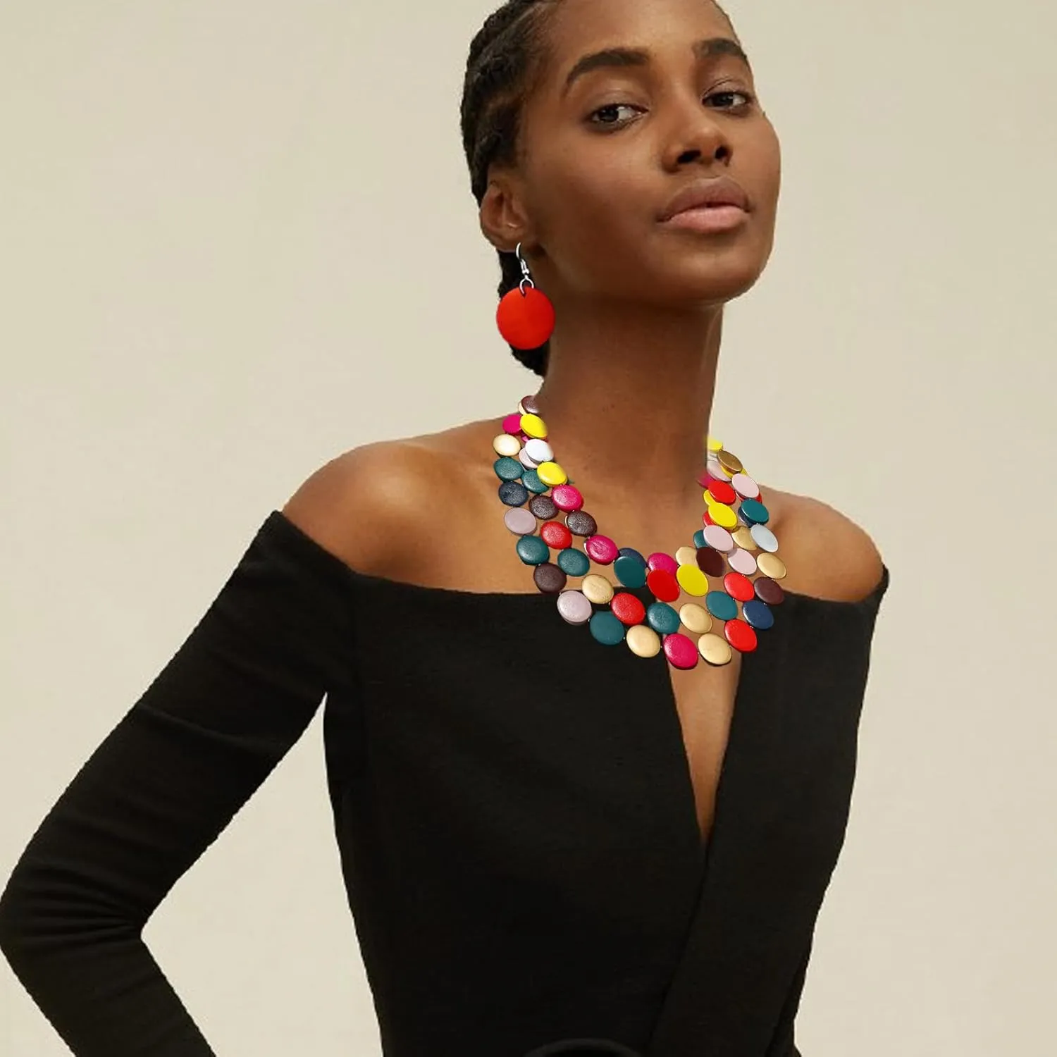 African Jewelry Sets for Women Colorful Multilayer Beaded Necklace Layered Chunky Necklace Black History Juneteenth Month Shirts Outfit Jewelry Gifts