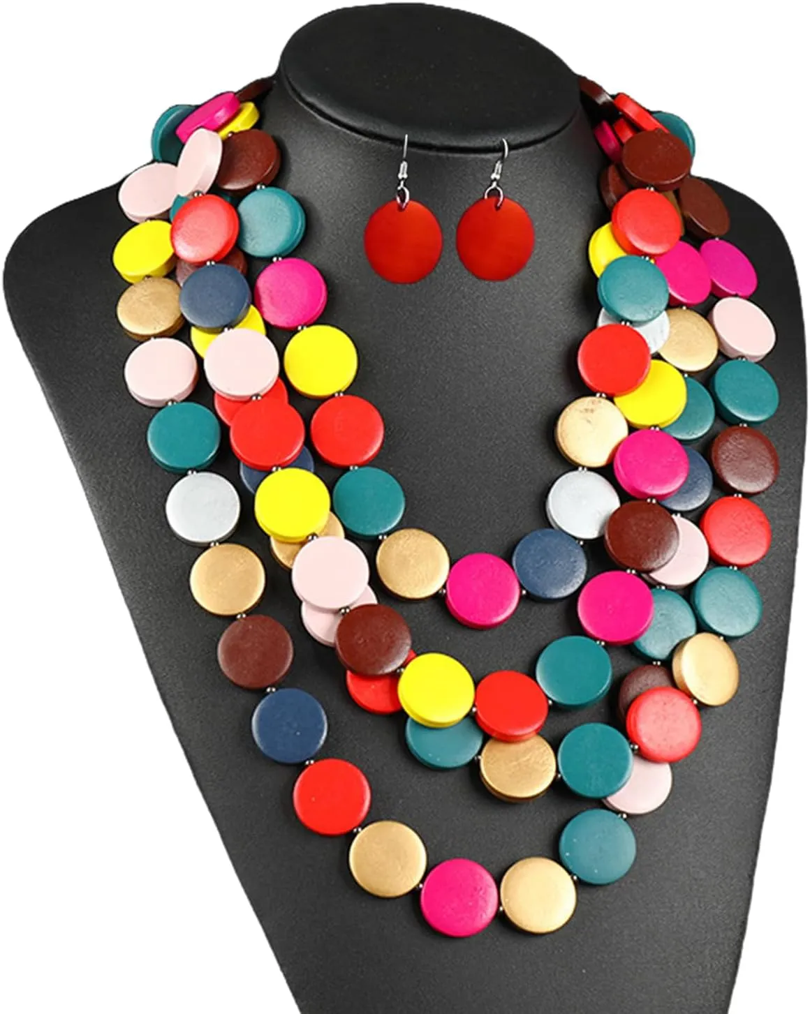 African Jewelry Sets for Women Colorful Multilayer Beaded Necklace Layered Chunky Necklace Black History Juneteenth Month Shirts Outfit Jewelry Gifts