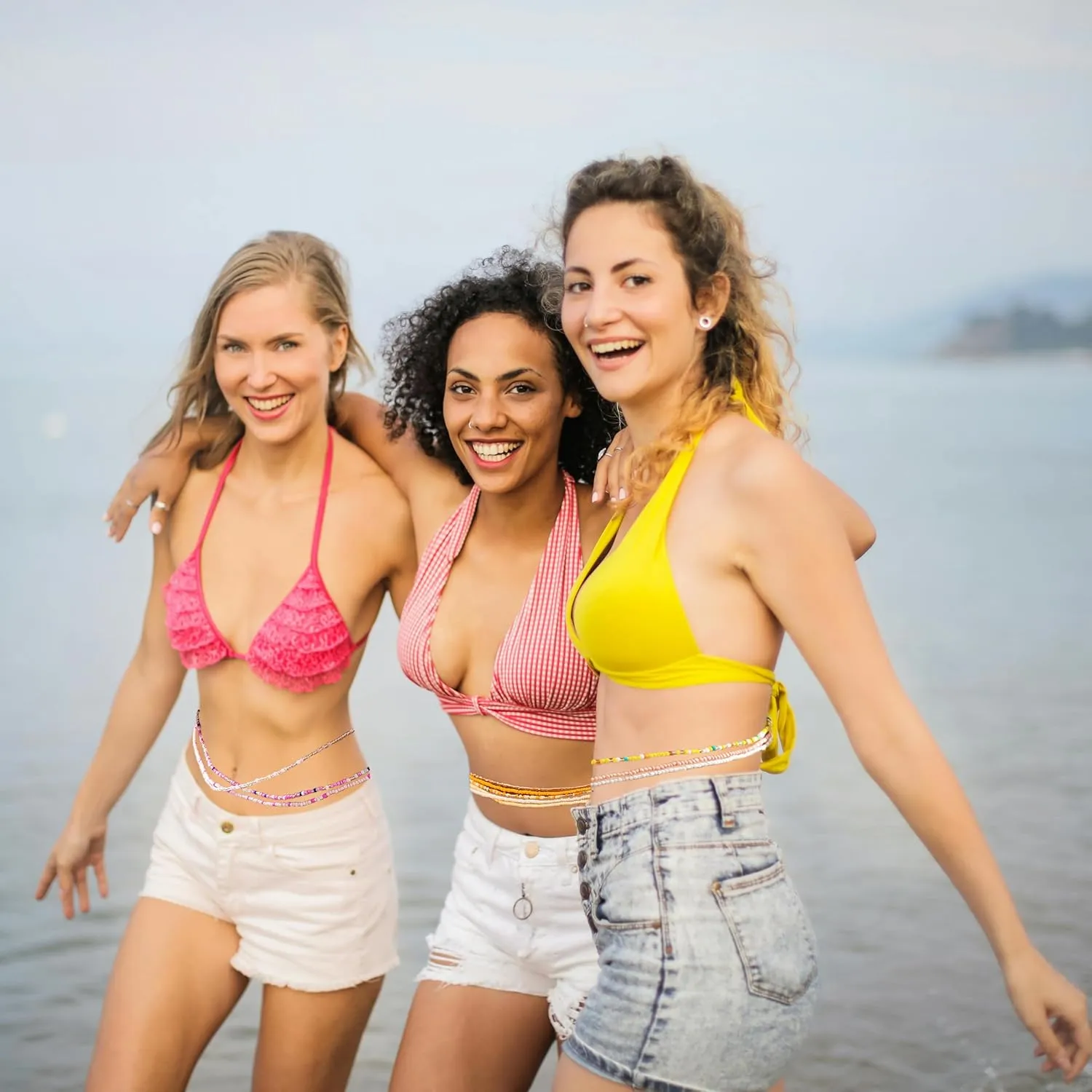 African Waist Beads For Women Colorful 3PCS Layered Belly Body Chain Beach Bikini Waist Jewelry Body Accessories For Women