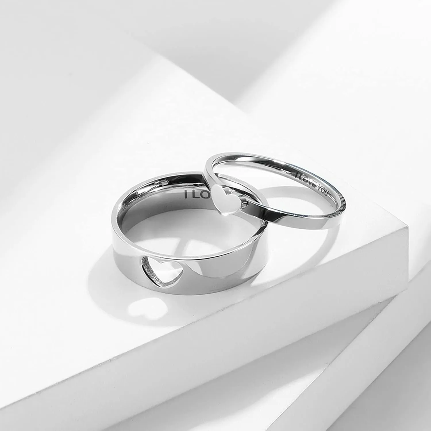 Aienid Engagement Ring Sets Cheap Stainless Steel Promise Rings Women Matching Heart Ring I Love You
