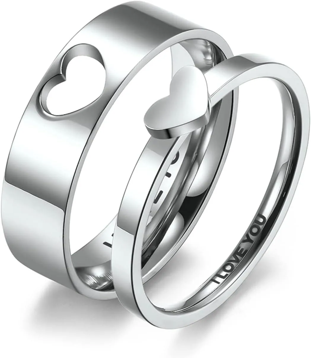 Aienid Engagement Ring Sets Cheap Stainless Steel Promise Rings Women Matching Heart Ring I Love You