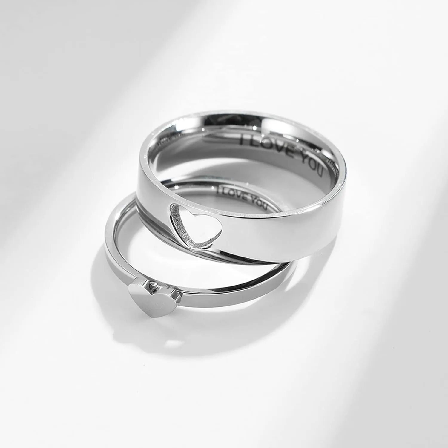 Aienid Engagement Ring Sets Cheap Stainless Steel Promise Rings Women Matching Heart Ring I Love You