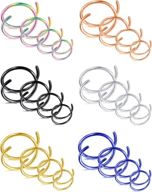 Akeoqi 24Pcs Double Nose Hoop Ring for Single Piercing Stainless Steel Nose Rings Twist Spiral Nose Ring Nostril Piercings Jewelry 6-12MM 20G Bendable for Women