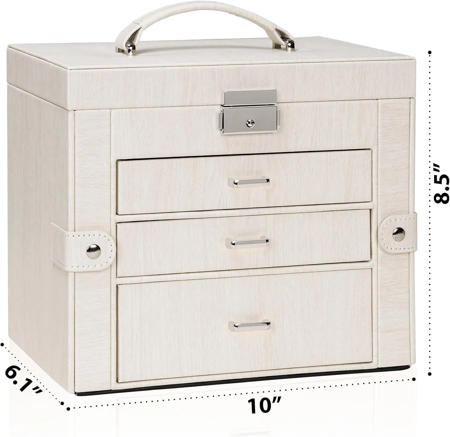 AKOZLIN 4-Tier Jewelry Box Lockable Leather Jewelry Storage Case Organizer with 3 Drawers for Women Girls Ring Necklace Earring Bracelet Watches Holder with Mirror