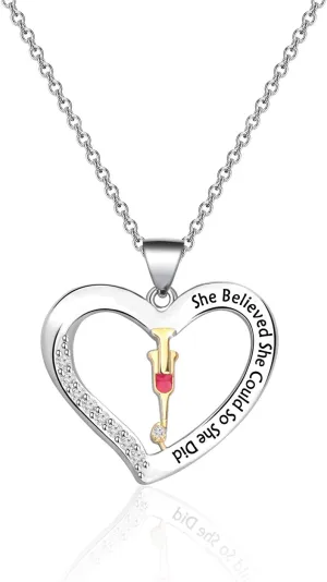 AKTAP Nurse Phlebotomist Necklace She Believed She Could Doctors Medical Nursing Jewelry Graduation Gifts for Medical Technologist