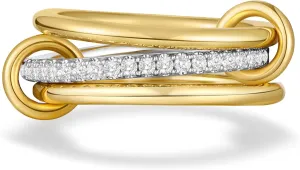 AllenCOCO 14K Gold Plated Stackable Rings, 3 Ring Set with CZ Cubic Zirconia, Gold & Silver Stacked, Multi-Link Connected, Interlocking Band for Women, Statement, Hypoallergenic, Non Tarnish