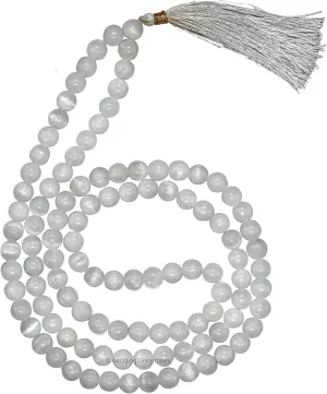 Amazing Gemstone Selenite Manmade Buddhist Prayer Beads Japa Mala with 108 Meditation Beads (Without Knots)