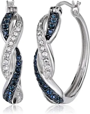 Amazon Essentials .925 Sterling Silver Rhodium Plated Crystal Twisted Hoop Earrings for Women, Hypoallergenic Nickel-Free, Lightweight Hoops with Click Post Closure