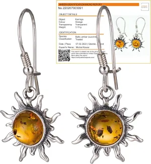 Amber Jewelry For Women - 925 Sterling Silver Baltic Honey Sun Amber Earrings, Kidney Ear Wire Hook, Handmade Gemstone Earrings, Vintage Style Oxidized Sterling Silver