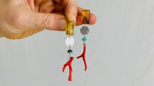 Amber, Turquoise & Coral Earrings. Sterling Silver. Atelier Aadya