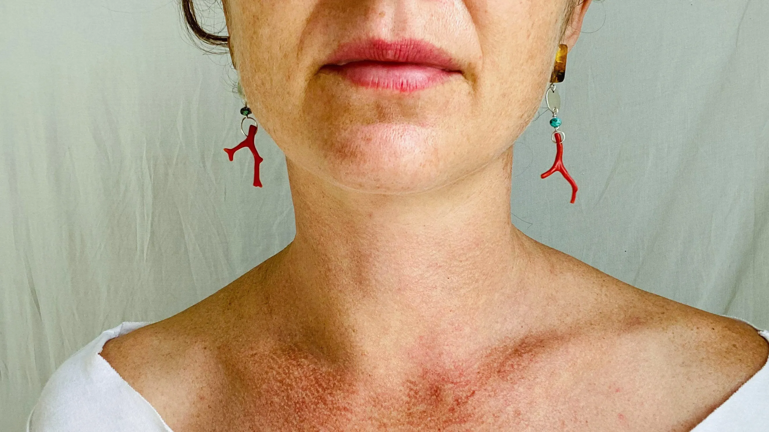 Amber, Turquoise & Coral Earrings. Sterling Silver. Atelier Aadya