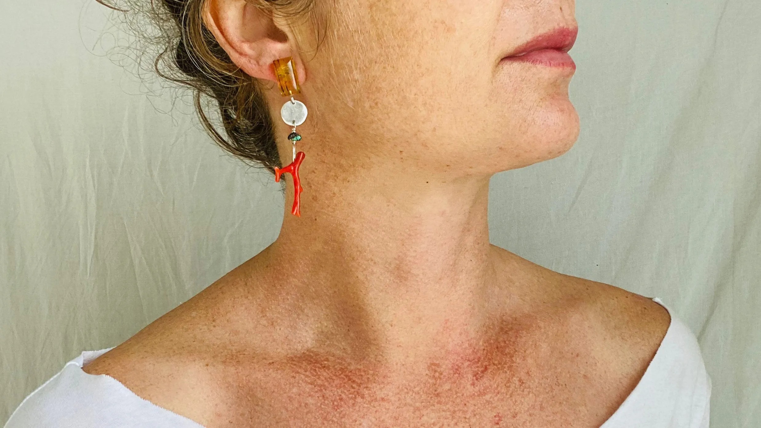 Amber, Turquoise & Coral Earrings. Sterling Silver. Atelier Aadya