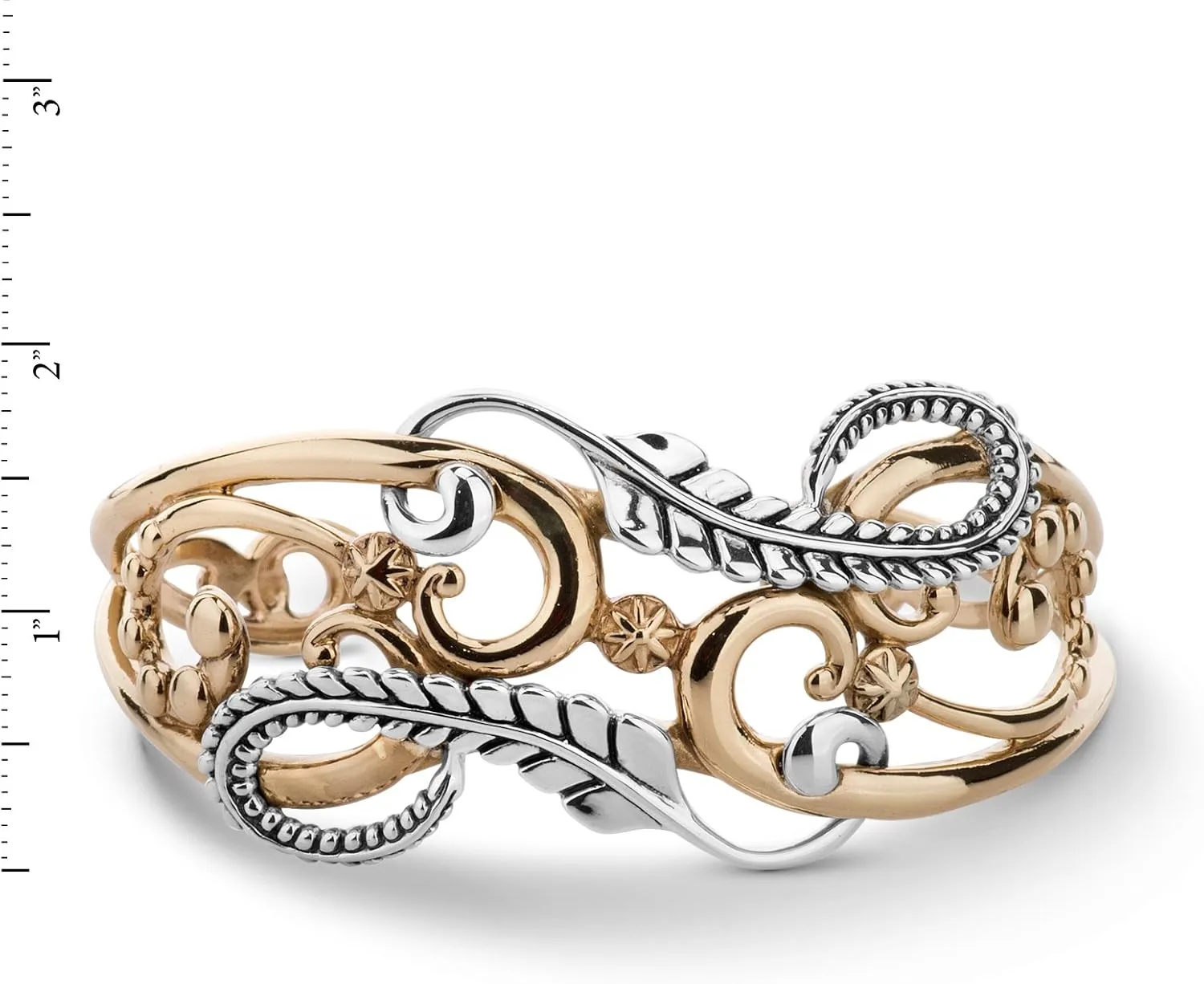 American West Jewelry Sterling & Brass Women's Cuff Bracelet Floral Leaf Design Size Small Medium Large