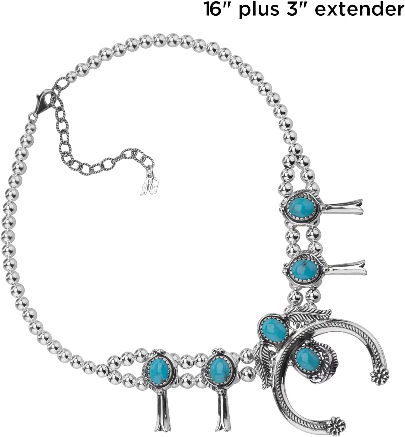 American West Jewelry Sterling Silver Genuine Gemstone Squash Blossom Naja Design Necklace, 17 to 19 Inches
