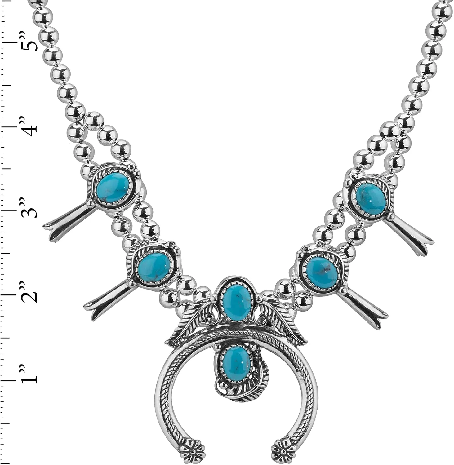 American West Jewelry Sterling Silver Genuine Gemstone Squash Blossom Naja Design Necklace, 17 to 19 Inches