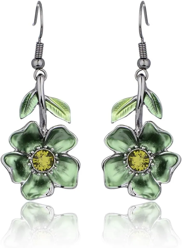 AMYJANE Vintage Statement Jewelry Set - Spring Leaf Flower Floral Plant Necklace Earring Set Crystal Rhinestone Fashion Costume Jewelry for Women Prom Party Unique Gift