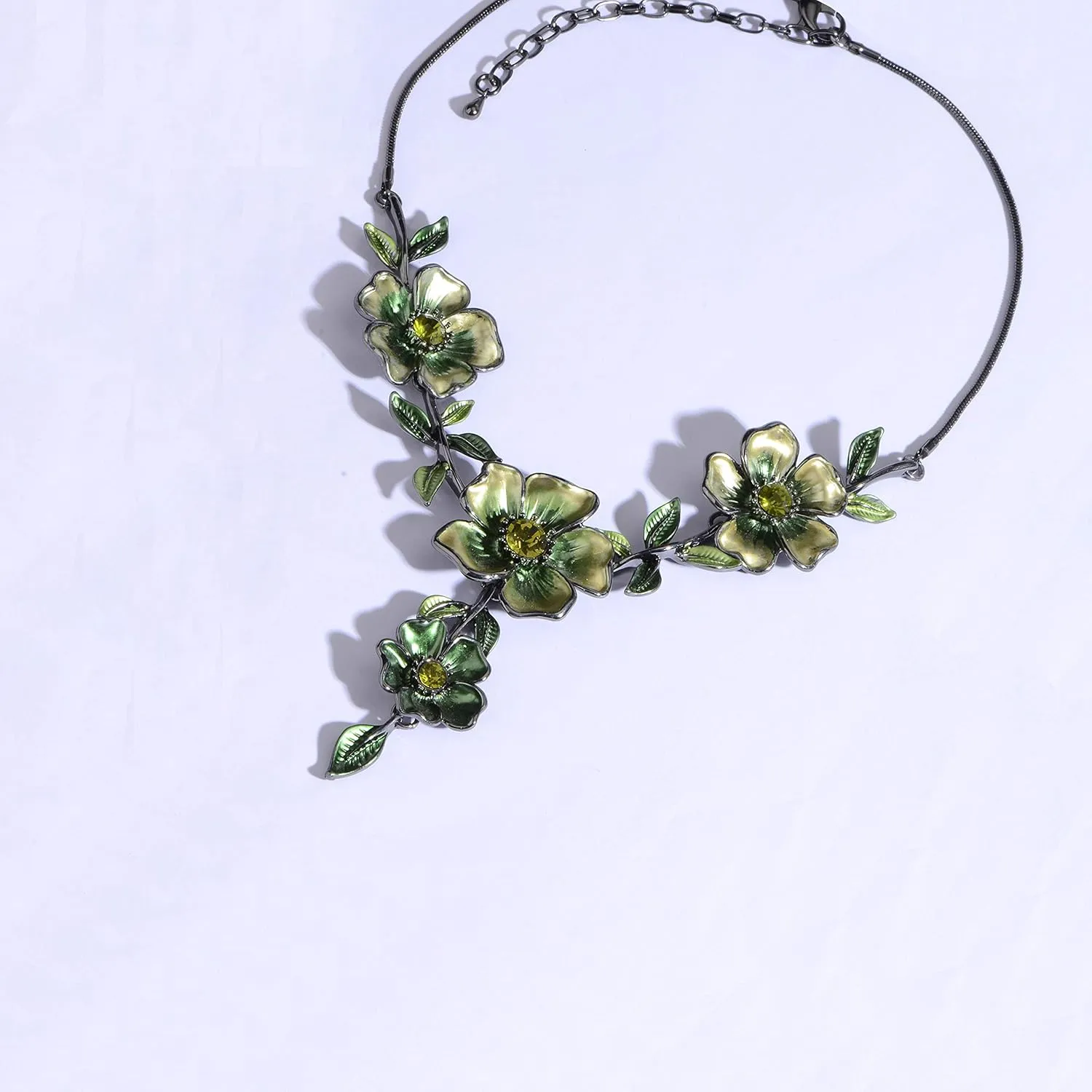 AMYJANE Vintage Statement Jewelry Set - Spring Leaf Flower Floral Plant Necklace Earring Set Crystal Rhinestone Fashion Costume Jewelry for Women Prom Party Unique Gift