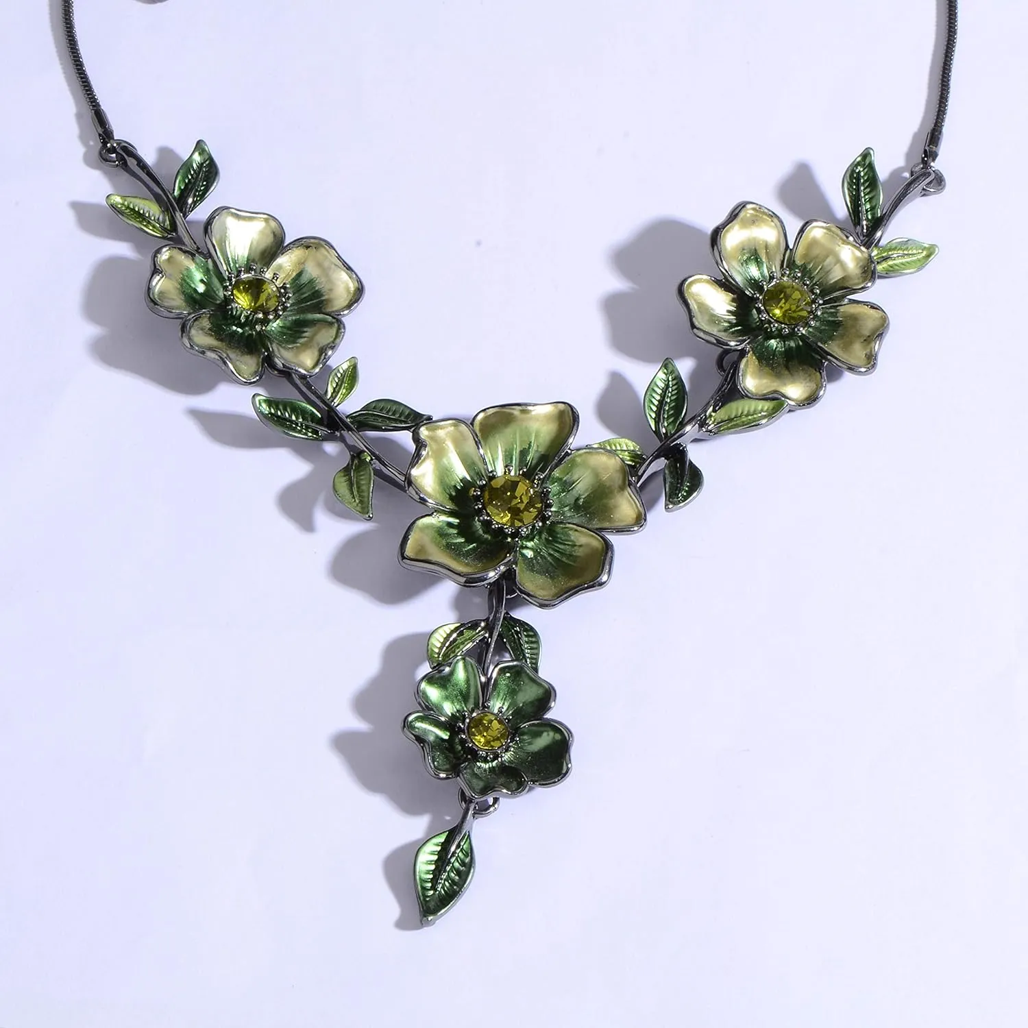 AMYJANE Vintage Statement Jewelry Set - Spring Leaf Flower Floral Plant Necklace Earring Set Crystal Rhinestone Fashion Costume Jewelry for Women Prom Party Unique Gift