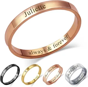 Anavia Personalized Name Date 2.5MM/4MM/7MM Stainless Steel Rings, Customized Message Dainty Plain Bands Glossy Gold Black Rings, Wedding Engagement Rings for Women Men