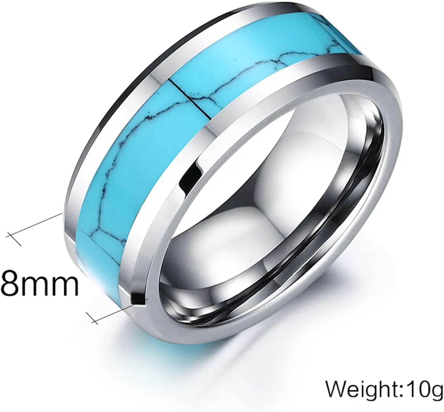 ANAZOZ Turquoise Wedding Rings for Couples, Tungsten Promise Ring Set 8MM Silver Blue Wedding Bands Engraved