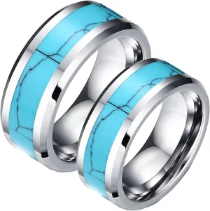 ANAZOZ Turquoise Wedding Rings for Couples, Tungsten Promise Ring Set 8MM Silver Blue Wedding Bands Engraved