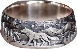 and Couple Fashion Ring Pair Men's Ring Wolf Retro Women's Loyal Accessory Color Changing Ring (Silver9, A9)