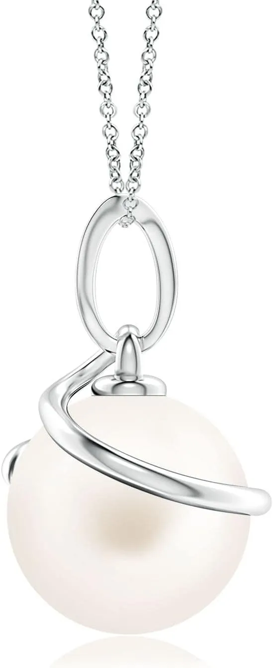 Angara Fresh Water Pearl Pendant Necklace with Diamonds in Sterling Silver / 14K Solid Gold | June Birthstone, Birthday, Engagement, Anniversary, Wedding Jewelry Gift for Women