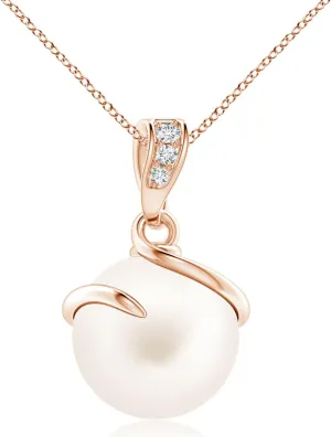 Angara Fresh Water Pearl Pendant Necklace with Diamonds in Sterling Silver / 14K Solid Gold | June Birthstone, Birthday, Engagement, Anniversary, Wedding Jewelry Gift for Women