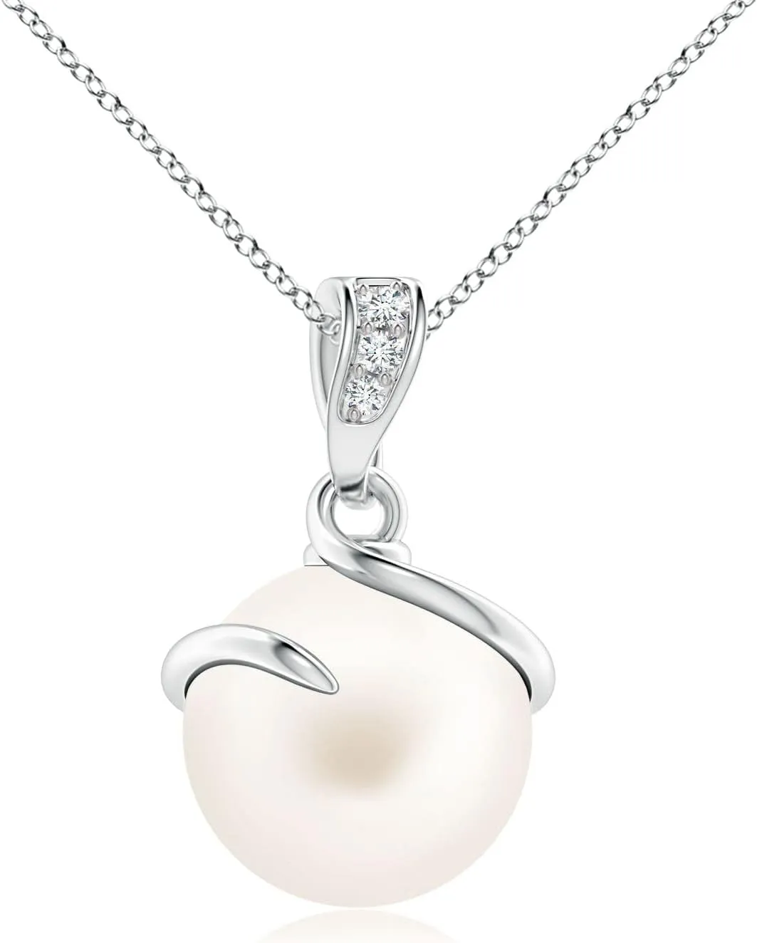 Angara Fresh Water Pearl Pendant Necklace with Diamonds in Sterling Silver / 14K Solid Gold | June Birthstone, Birthday, Engagement, Anniversary, Wedding Jewelry Gift for Women