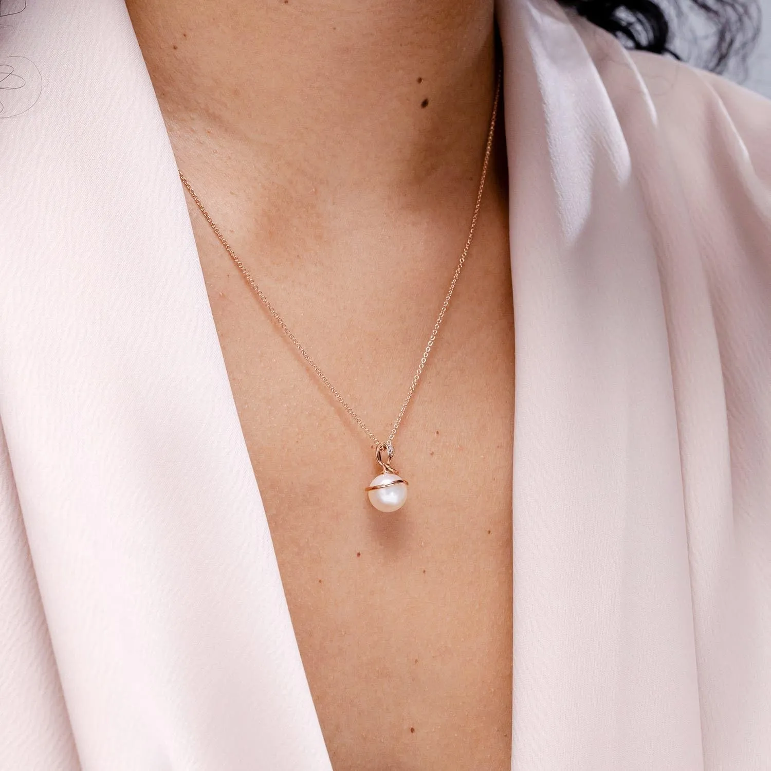 Angara Fresh Water Pearl Pendant Necklace with Diamonds in Sterling Silver / 14K Solid Gold | June Birthstone, Birthday, Engagement, Anniversary, Wedding Jewelry Gift for Women