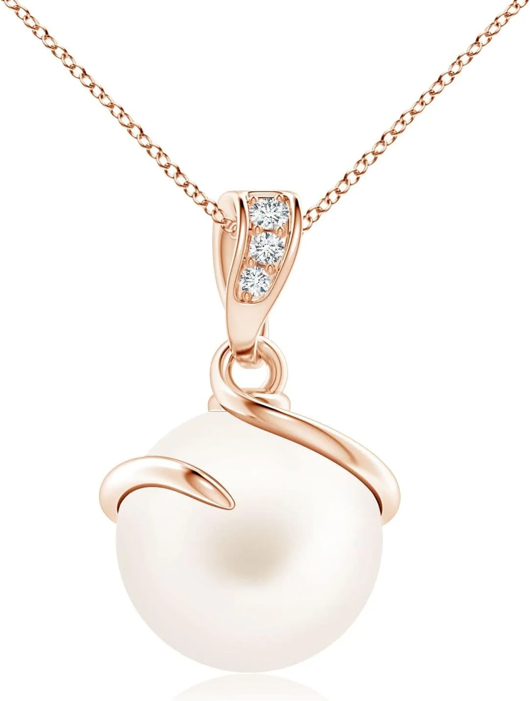 Angara Fresh Water Pearl Pendant Necklace with Diamonds in Sterling Silver / 14K Solid Gold | June Birthstone, Birthday, Engagement, Anniversary, Wedding Jewelry Gift for Women