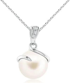 Angara Fresh Water Pearl Pendant Necklace with Diamonds in Sterling Silver / 14K Solid Gold | June Birthstone, Birthday, Engagement, Anniversary, Wedding Jewelry Gift for Women