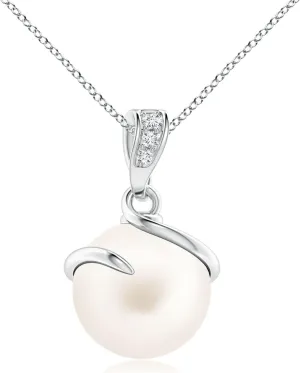 Angara Fresh Water Pearl Pendant Necklace with Diamonds in Sterling Silver / 14K Solid Gold | June Birthstone, Birthday, Engagement, Anniversary, Wedding Jewelry Gift for Women