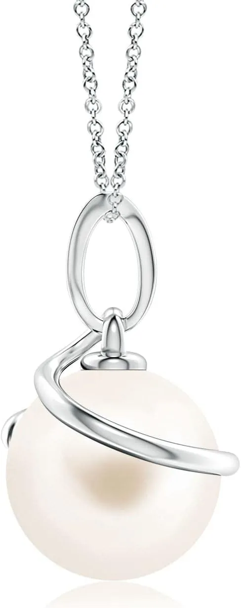Angara Fresh Water Pearl Pendant Necklace with Diamonds in Sterling Silver / 14K Solid Gold | June Birthstone, Birthday, Engagement, Anniversary, Wedding Jewelry Gift for Women