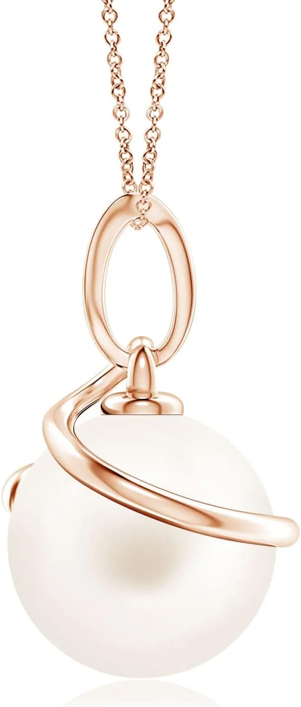 Angara Fresh Water Pearl Pendant Necklace with Diamonds in Sterling Silver / 14K Solid Gold | June Birthstone, Birthday, Engagement, Anniversary, Wedding Jewelry Gift for Women