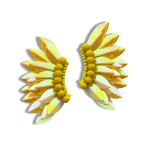 Angel wing earrings for women, Small statement Handmade Prom Earrings, Wings stud for girls, Beaded Butterfly winged Earrings (Iridescent Yellow)