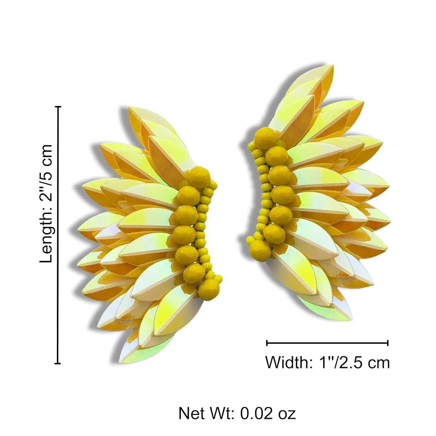 Angel wing earrings for women, Small statement Handmade Prom Earrings, Wings stud for girls, Beaded Butterfly winged Earrings (Iridescent Yellow)