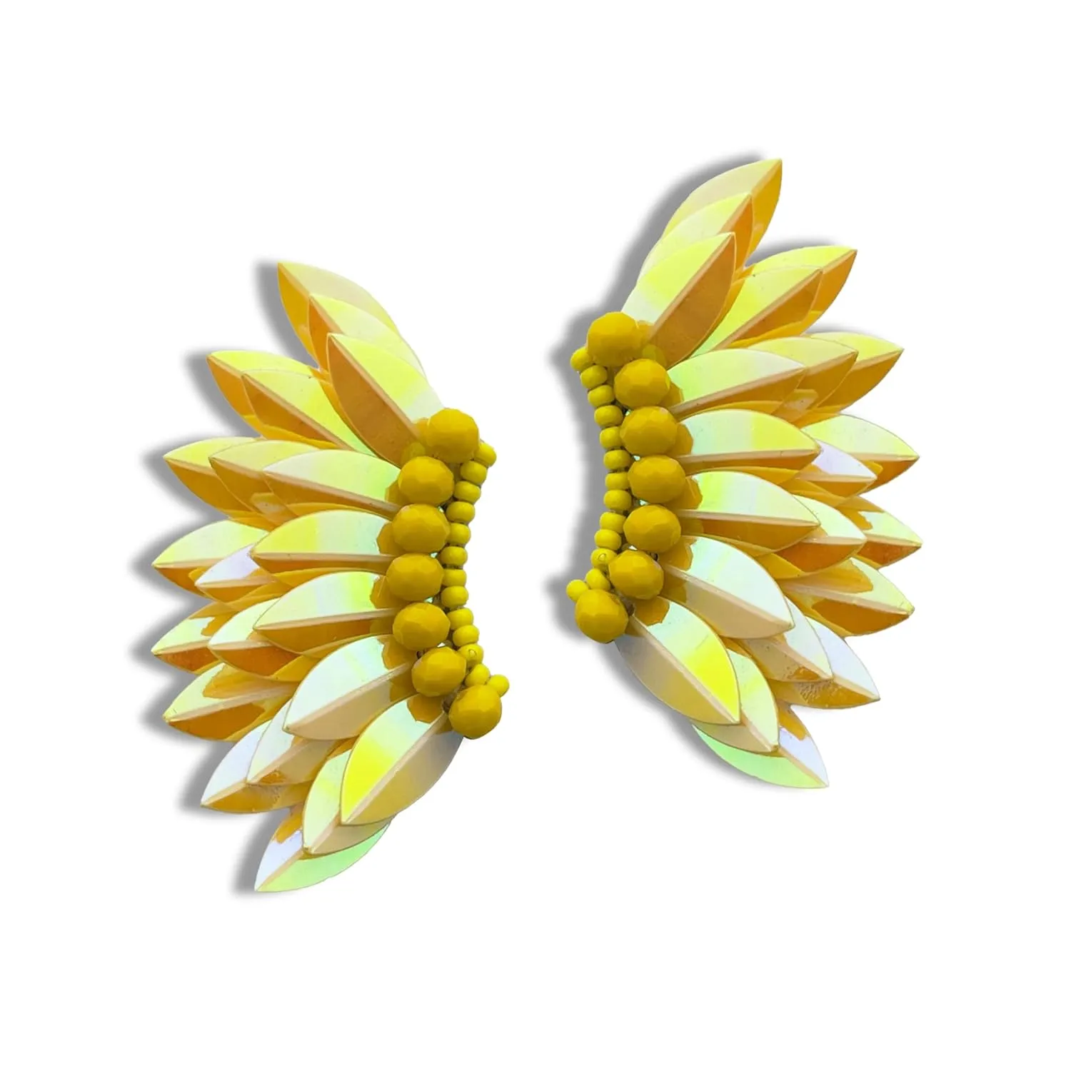 Angel wing earrings for women, Small statement Handmade Prom Earrings, Wings stud for girls, Beaded Butterfly winged Earrings (Iridescent Yellow)